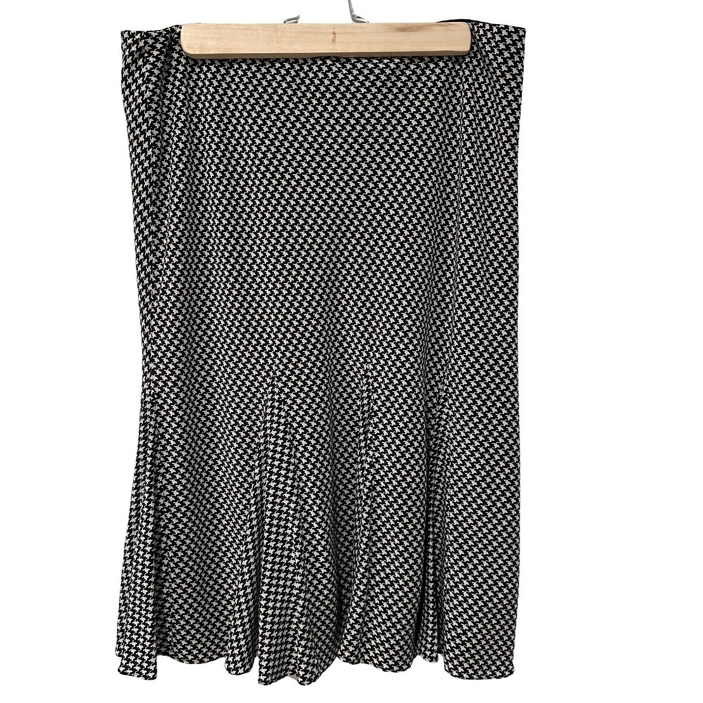 Lauren Ralph Lauren Houndstooth Black And White Silk Midi Skirt 10 Quiet Luxury